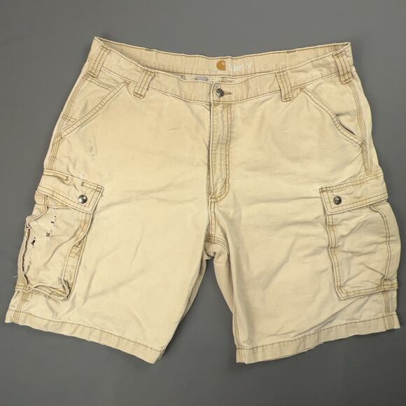 Carhartt Cargo Shorts Mens 40 Khaki Relaxed Fit Thrashed Utility Work Wear - Picture 1 of 12